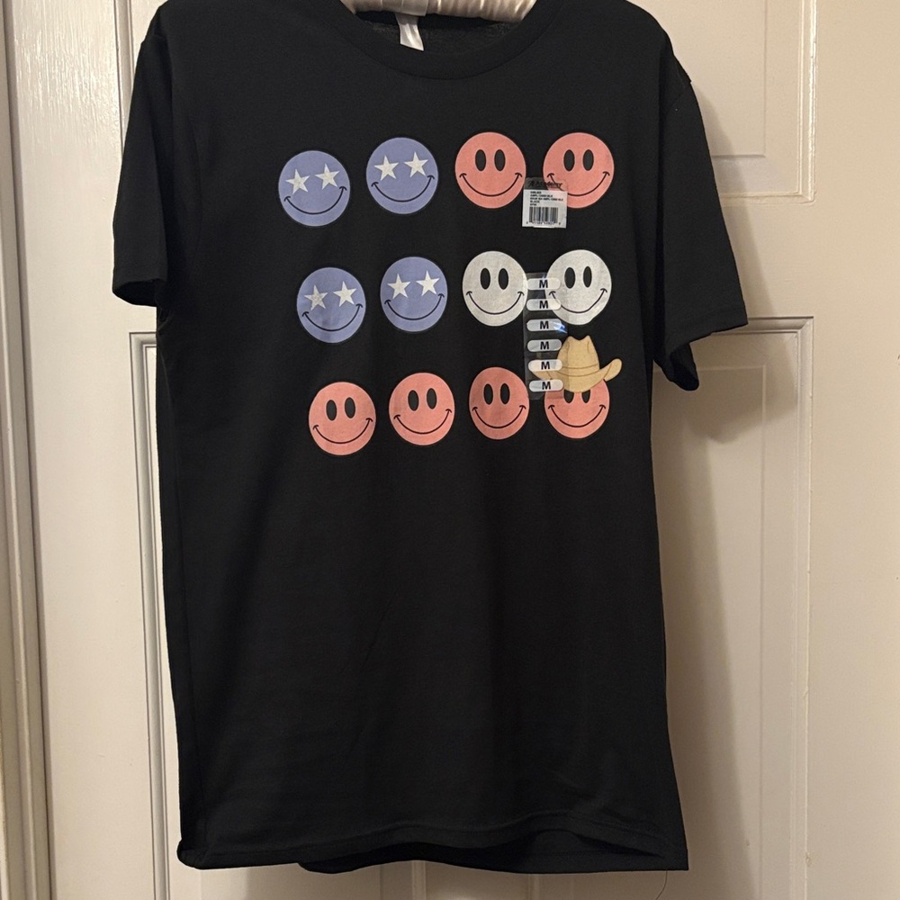 The Academy Brand Black T-Shirt with Colorful Smiley Faces